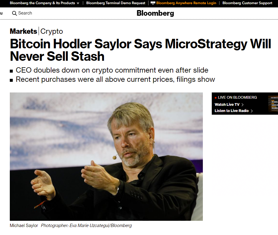 https://www.bloomberg.com/news/articles/2022-01-19/bitcoin-hodler-saylor-says-microstrategy-will-never-sell-stash